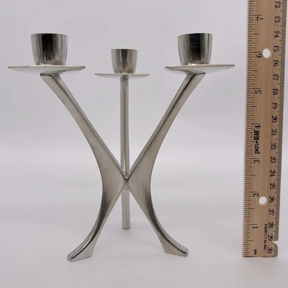 Vintage Pair Of BM Norway Pewter Tripod Candlestick Holders